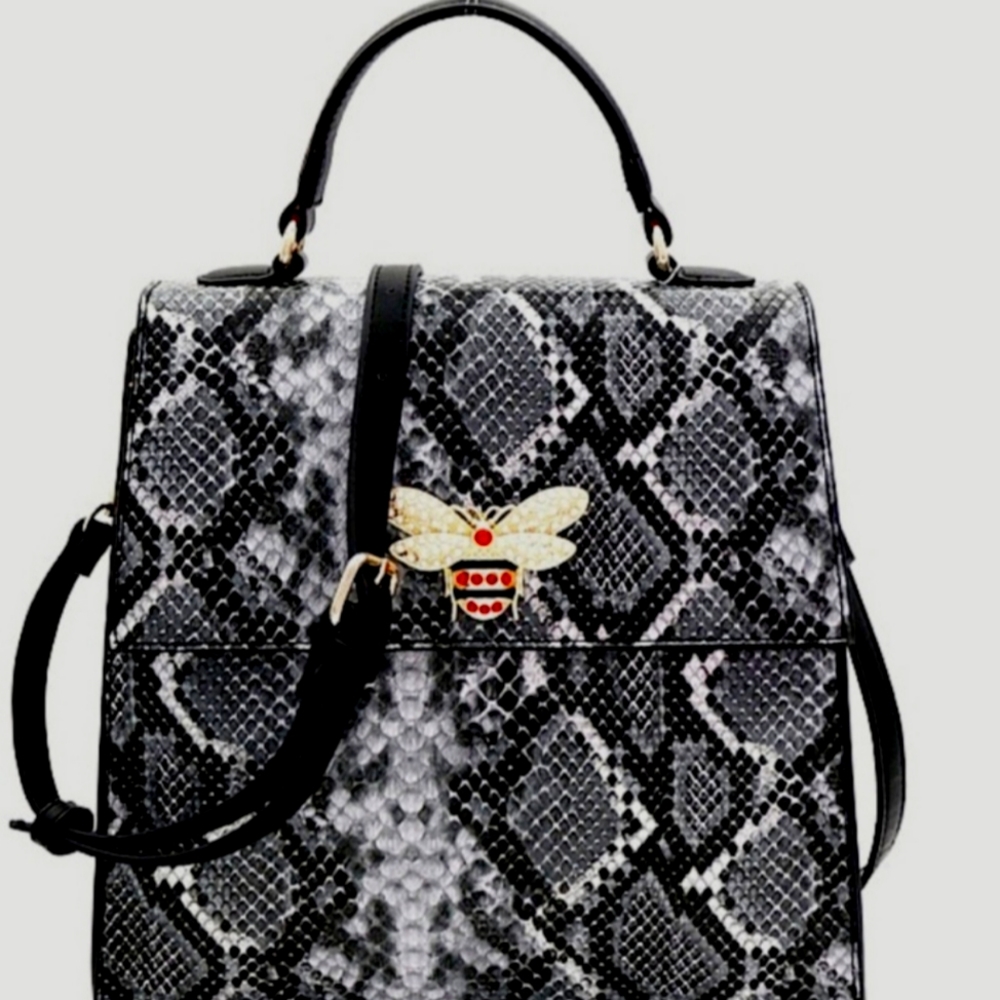 Mezon Snake Print Flap Satchel